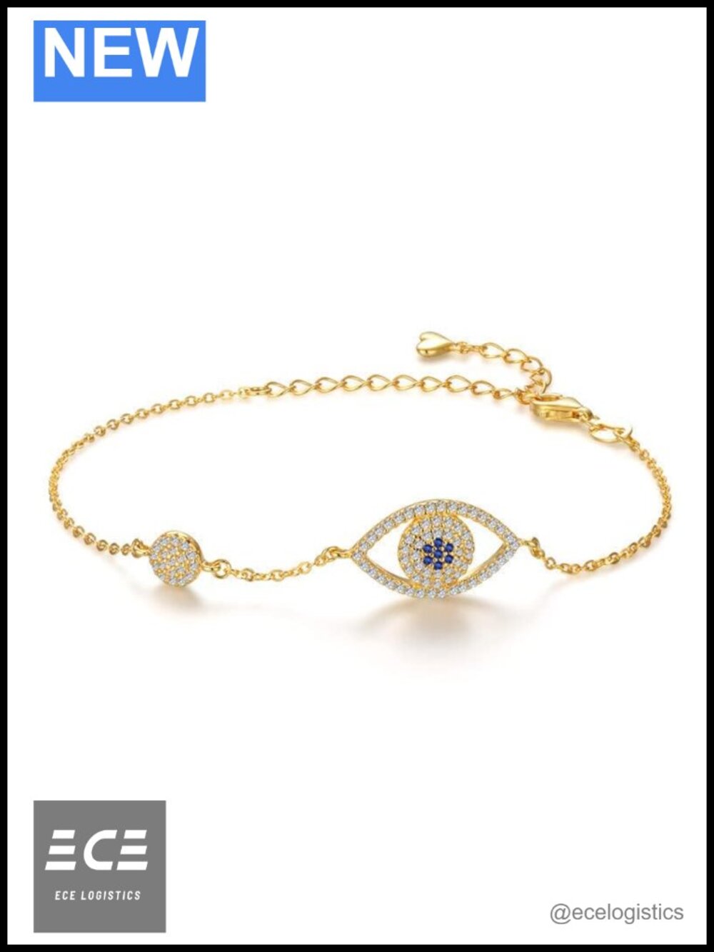 14K Gold Over 925 Silver Moissanite Evil Eye Bracelet Adjustable Women's Jewelry